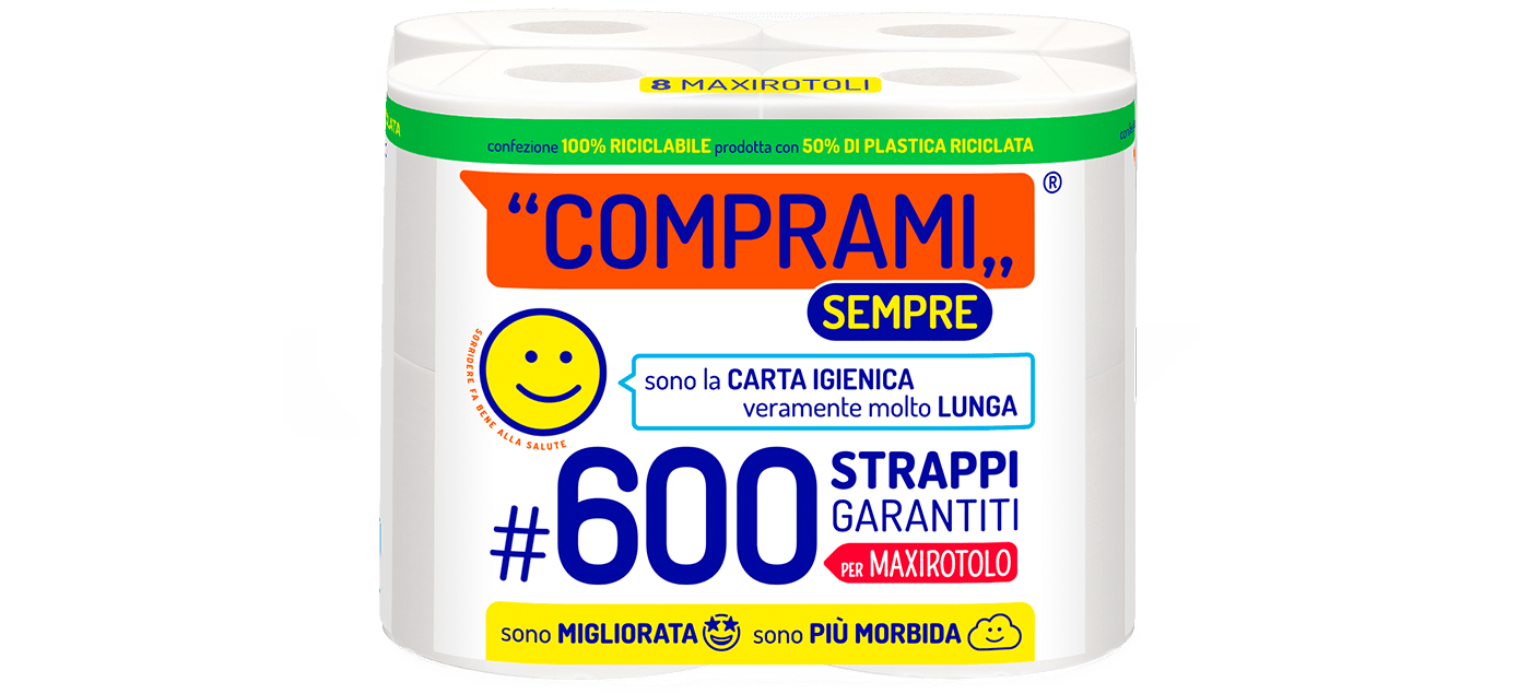 Sempre - Carta Igienica - 8 rotoli - 600 strappi - 2 veli