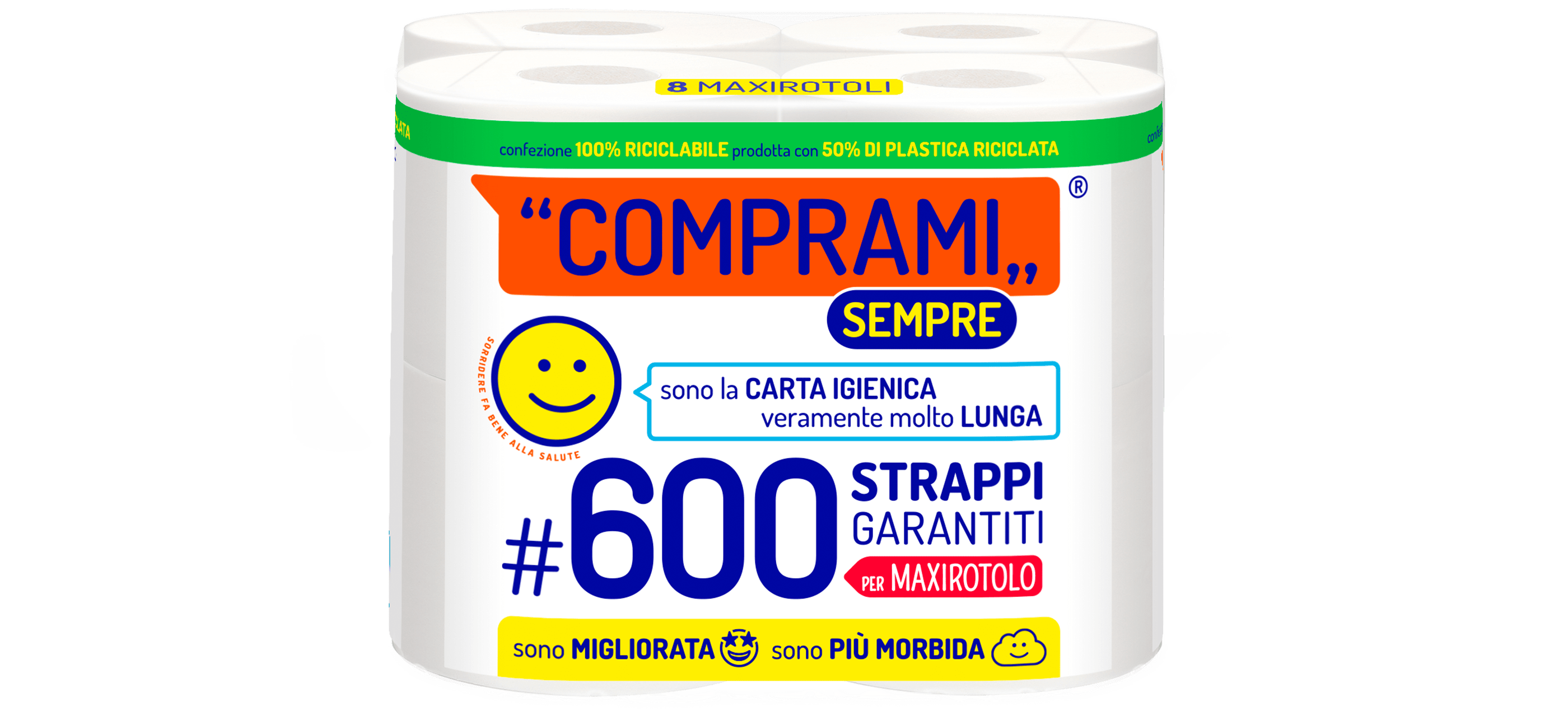 Sempre - Carta Igienica - 8 rotoli - 600 strappi - 2 veli