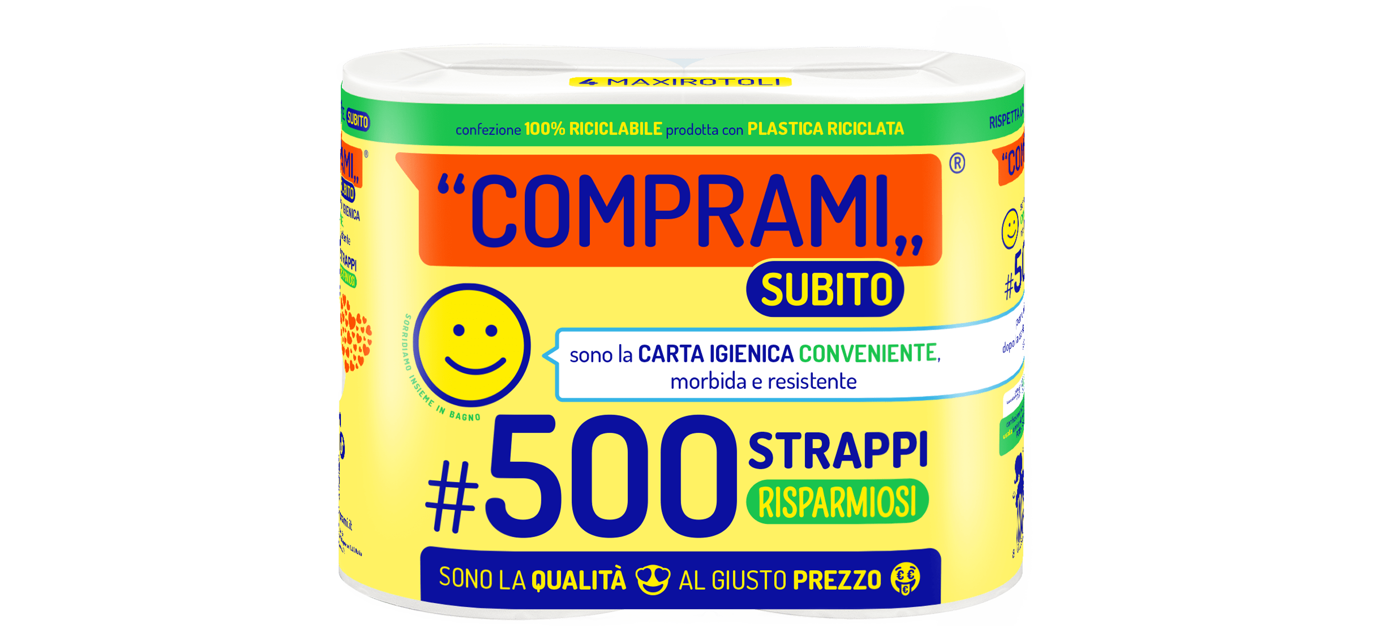 Subito - Carta Igienica - 4 rotoli – 500 strappi – 2 veli