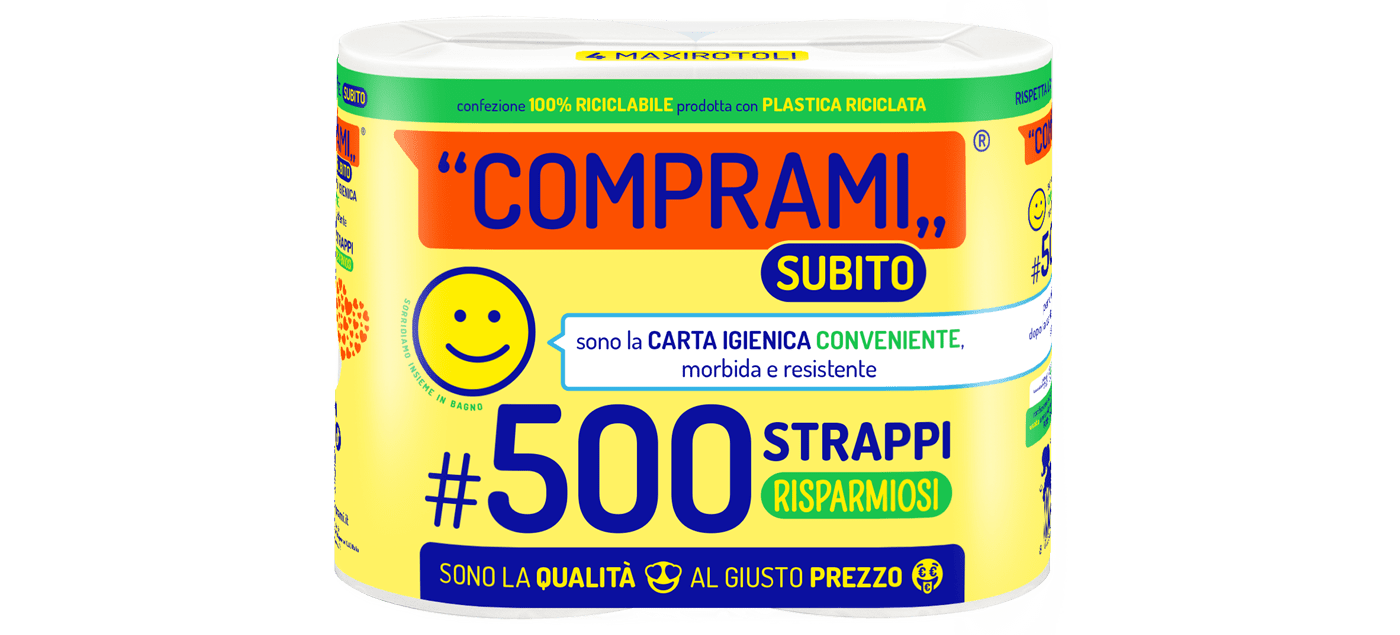 Subito - Carta Igienica - 4 rotoli – 500 strappi – 2 veli