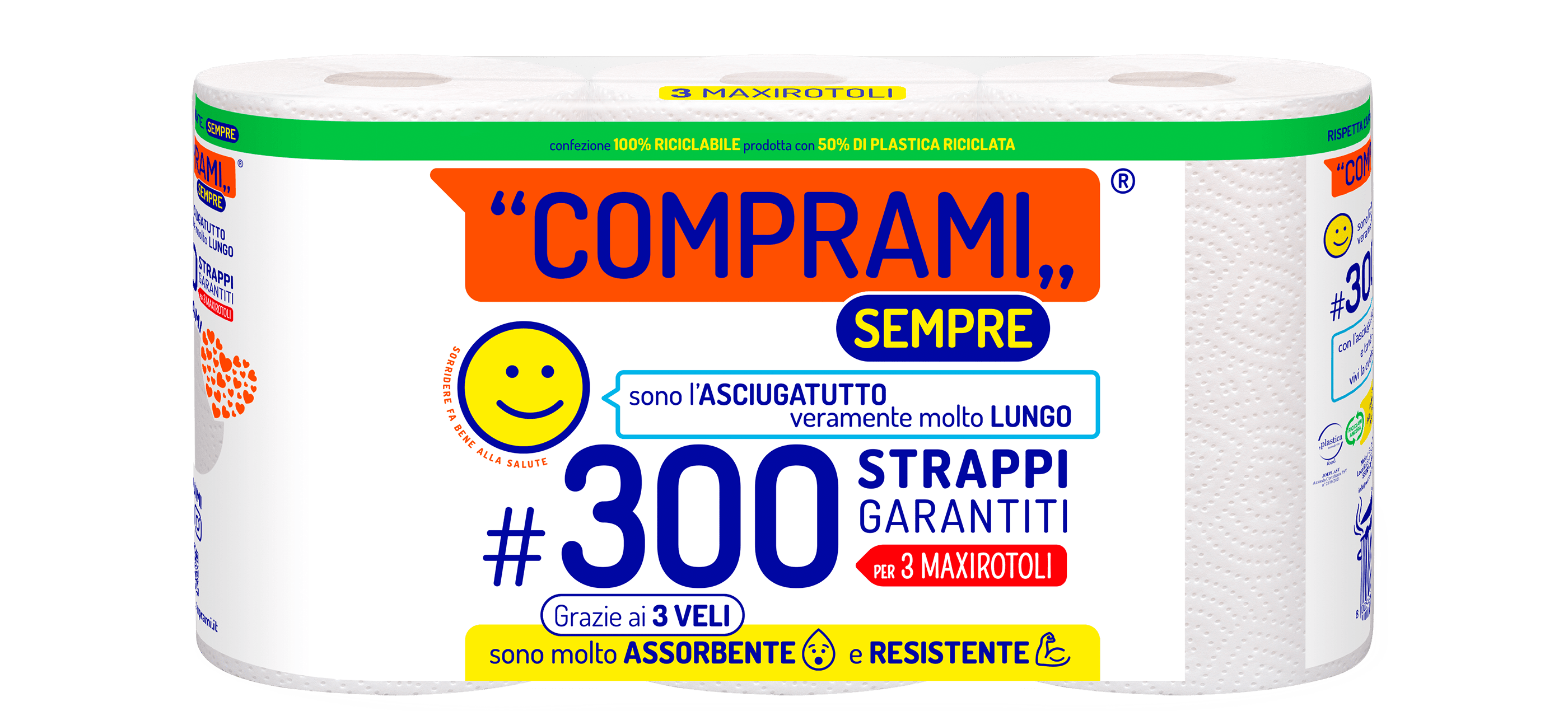 Sempre - Asciugatutto - 3 rotoli - 100 strappi - 3 veli