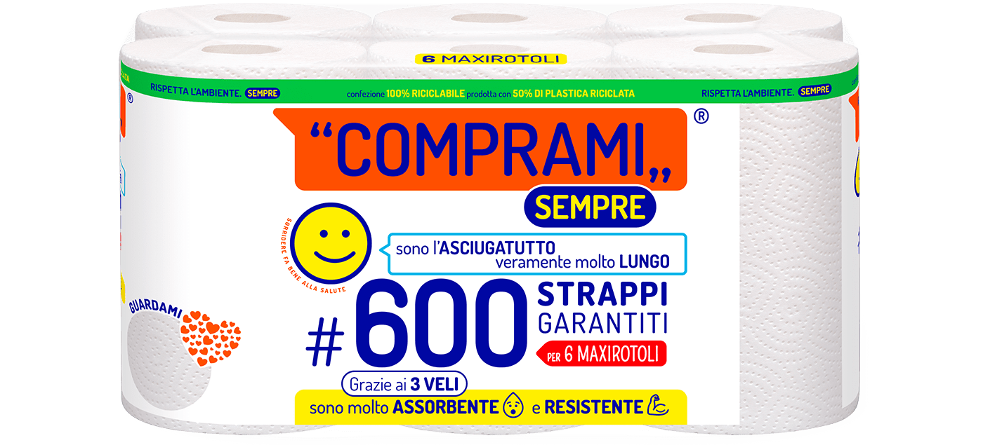 Sempre - Asciugatutto - 6 rotoli - 100 strappi - 3 veli