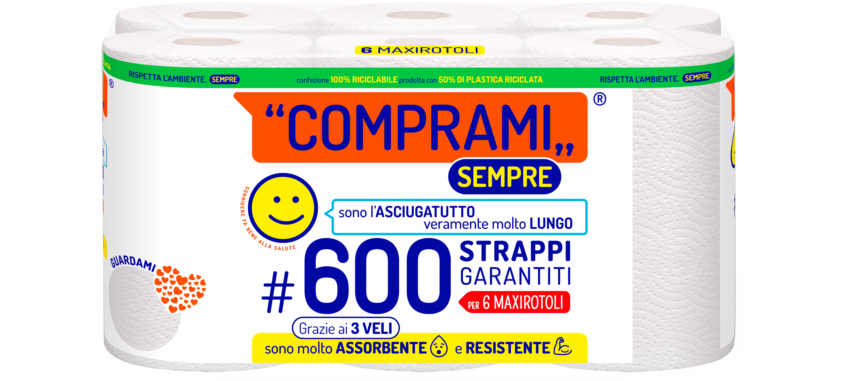Sempre - Asciugatutto - 6 rotoli - 100 strappi - 3 veli